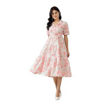 Stylum Women's Floral Printed Cotton Flared Dress pink