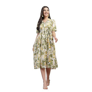 Stylum Women's Floral Printed Cotton Flared Dress green
