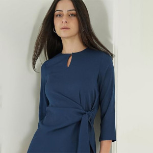 Navy Satin Tie-Up Dress