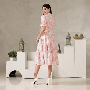 Stylum Women's Floral Printed Cotton Flared Dress pink