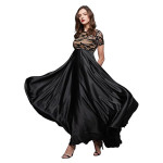 Miss Chase Women's Halter-Neck Cap-Sleeve Pleated Embellished Georgette Maxi Dress , black