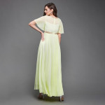 Miss Chase Women's Halter-Neck Cap-Sleeve Pleated Embellished Georgette Maxi Dress , starburst yellow
