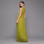 Miss Chase Women's Halter-Neck Cap-Sleeve Pleated Embellished Georgette Maxi Dress , sankefruit green