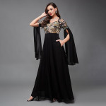 Miss Chase Women's Halter-Neck Cap-Sleeve Pleated Embellished Georgette Maxi Dress , Persimmon black