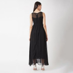 Miss Chase Women's Halter-Neck Cap-Sleeve Pleated Embellished Georgette Maxi Dress , Cherry Black