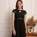 Miss Chase Women's Halter-Neck Cap-Sleeve Pleated Embellished Georgette Maxi Dress , pPlum Black