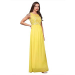Miss Chase Women's Halter-Neck Cap-Sleeve Pleated Embellished Georgette Maxi Dress , Yuzu yellow