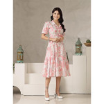 Stylum Women's Floral Printed Cotton Flared Dress pink