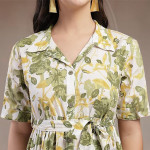 Stylum Women's Floral Printed Cotton Flared Dress green