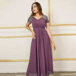 Miss Chase Women's Halter-Neck Cap-Sleeve Pleated Embellished Georgette Maxi Dress , mauve