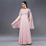 Miss Chase Women's Halter-Neck Cap-Sleeve Pleated Embellished Georgette Maxi Dress , lychee pink