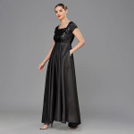 Miss Chase Women's Halter-Neck Cap-Sleeve Pleated Embellished Georgette Maxi Dress , black