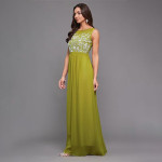 Miss Chase Women's Halter-Neck Cap-Sleeve Pleated Embellished Georgette Maxi Dress , sankefruit green