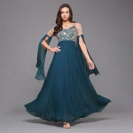 Miss Chase Women's Halter-Neck Cap-Sleeve Pleated Embellished Georgette Maxi Dress , Harbor teal