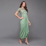 Miss Chase Women's Halter-Neck Cap-Sleeve Pleated Embellished Georgette Maxi Dress , Mentha mint