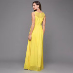 Miss Chase Women's Halter-Neck Cap-Sleeve Pleated Embellished Georgette Maxi Dress , Yuzu yellow