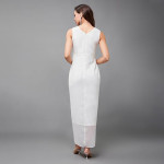 Miss Chase Women's Halter-Neck Cap-Sleeve Pleated Embellished Georgette Maxi Dress , Base Cream White