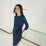 Navy Satin Tie-Up Dress