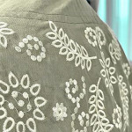 Women's Midi Cotton Dress, Long Sleeve, With Embroidery, Button Front with Belt