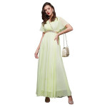 Miss Chase Women's Halter-Neck Cap-Sleeve Pleated Embellished Georgette Maxi Dress , starburst yellow