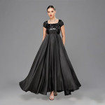 Miss Chase Women's Halter-Neck Cap-Sleeve Pleated Embellished Georgette Maxi Dress , black