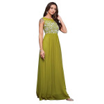 Miss Chase Women's Halter-Neck Cap-Sleeve Pleated Embellished Georgette Maxi Dress , sankefruit green