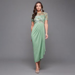 Miss Chase Women's Halter-Neck Cap-Sleeve Pleated Embellished Georgette Maxi Dress , Mentha mint
