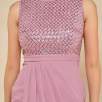 Miss Chase Women's Halter-Neck Cap-Sleeve Pleated Embellished Georgette Maxi Dress , Daligha