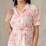 Stylum Women's Floral Printed Cotton Flared Dress pink