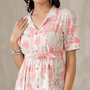 Stylum Women's Floral Printed Cotton Flared Dress pink