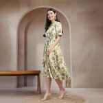 Stylum Women's Floral Printed Cotton Flared Dress green