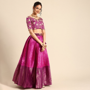 Embroidered Sequinned Semi-Stitched Lehenga & Unstitched Blouse With Dupatta